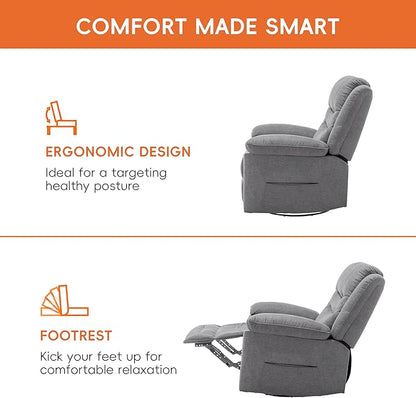Power Swivel Rocker Recliner with Massage and Heat, USB Port, Infinite Position, Oversized Electric Glider Rocking Chairs Living Room, Soft Fabric Reclining Sofa Chair(Misty Gray)
