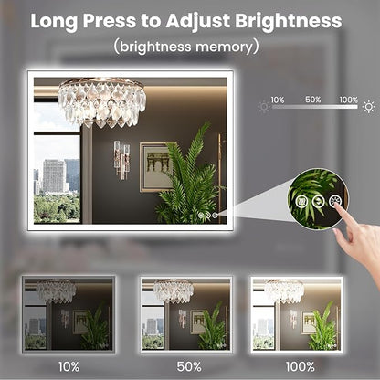WTTY 40"X36" LED Bathroom Mirror with Black Frame, Bathroom Vanity Mirror with Lights for Wall, Front Light and Backlit, Anti-Fog, Dimmable, 3 Colors, Shatterproof, Memory, Horizontal/Vertical