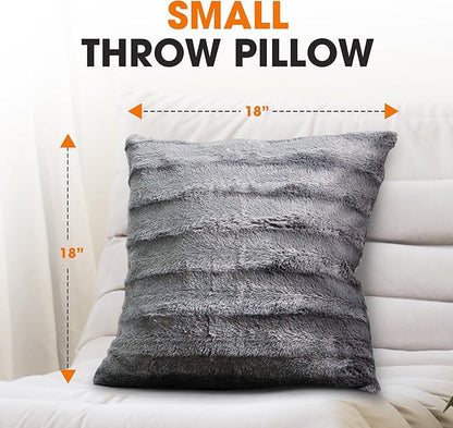 Cheer Collection Faux Fur Throw Pillows - Decorative Pillows for Couch, Bed Throw Pillows, Grey Accent Pillows for Bedroom or Living Room Aesthetic, Set of 2 Furry Throw Pillows, 18”x18”