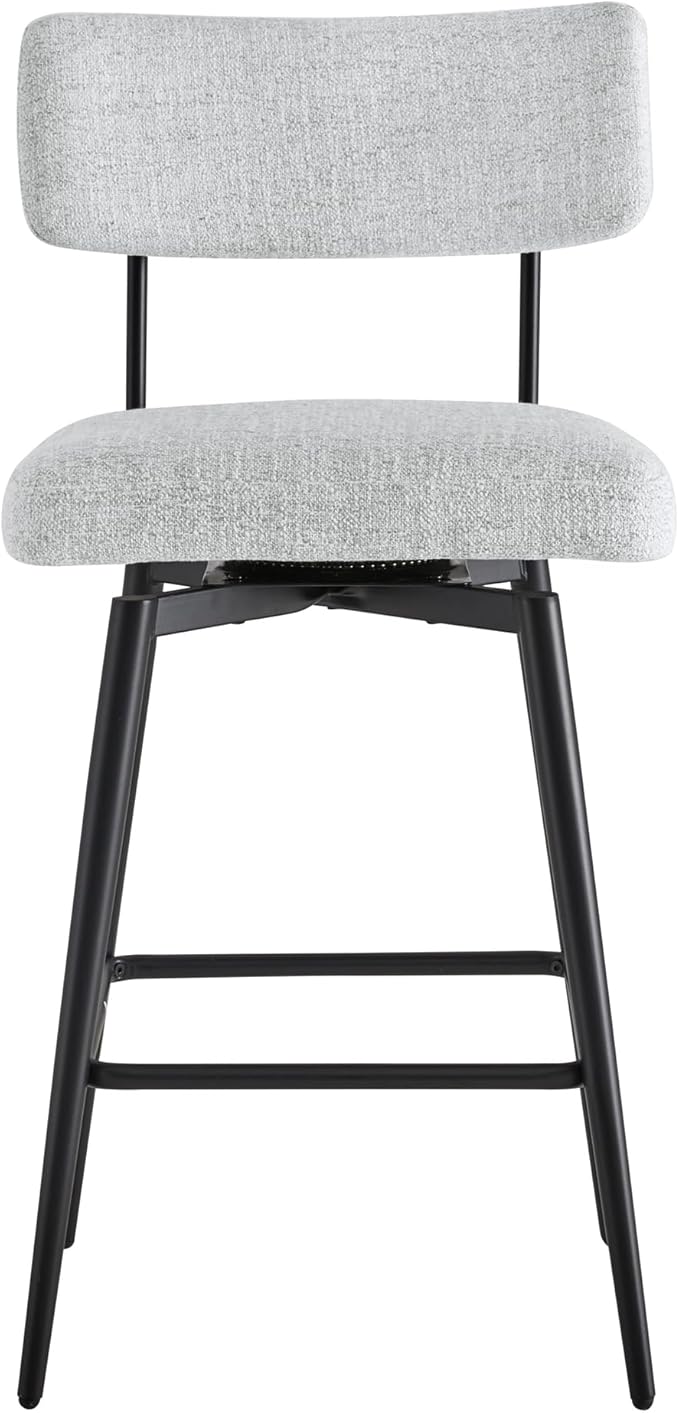 Watson & Whitely Swivel Counter Height Bar Stool Chairs Set of 2, 27.4" Fabric Upholstered Counter Stools with Back and Metal Frame, White (Multi-Colored)
