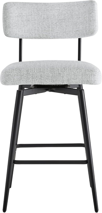 Watson & Whitely Swivel Counter Height Bar Stool Chairs Set of 2, 27.4" Fabric Upholstered Counter Stools with Back and Metal Frame, White (Multi-Colored)
