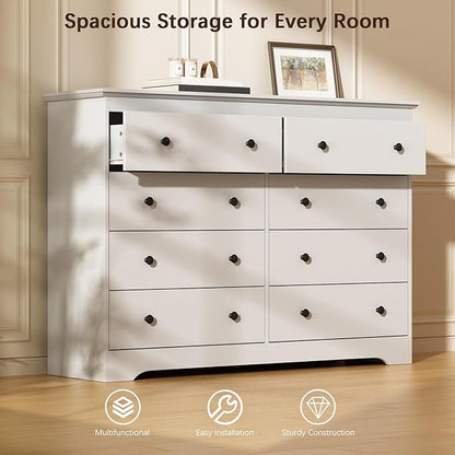 LYNSOM Modern 8 Drawer Dresser, 55.1" Wide Dressers & Chests of Drawers with Large Capacity Storage, Mid Century White Dresser for Bedroom, Hallway, White