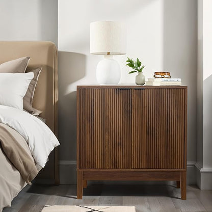 Best Choice Products 2-Door Modern Storage Cabinet, Buffet, Sideboard, Media Cabinet, Cupboard, Entryway Accent Table, Bookcase w/Reeded Panels and Adjustable Shelves – Walnut