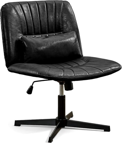URRED Criss Cross Office Chair, Armless Cross-Legged Desk Chair with Fixed Legs, Height Adjustable Wide Seat Task Vanity Chair for Home Office or Bedroom (Black)
