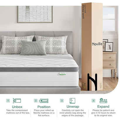 Novilla Twin Mattress for Kids, 10 Inch Twin Mattress Hybrid with Individually Pocket Innerspring, Pressure Relief & Motion Isolation, Medium Firm Feel