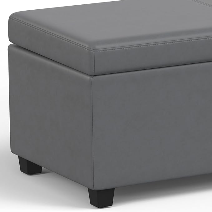 SIMPLIHOME Avalon 54 inch Wide Contemporary Rectangle Extra Large Storage Ottoman Bench in Stone Grey PU faux leather, Assembled, For the Living Room, Entryway and Family Room