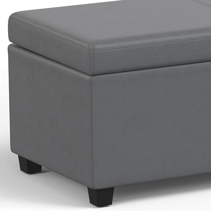 SIMPLIHOME Avalon 54 inch Wide Contemporary Rectangle Extra Large Storage Ottoman Bench in Stone Grey PU faux leather, Assembled, For the Living Room, Entryway and Family Room