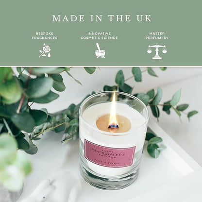 Pecksniffs White Scented Candle - Rose & Peony Fragrance Candles for Home Scented - Elegant Glass Vessel - 1 Wick Luxury Candles, 184g/6.49oz