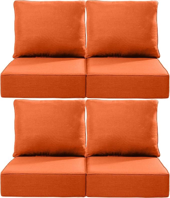 Luxury 22x24/22x25 6-Inch Outdoor Chair Cushions Set of 4 - Heavy Duty Water-Resistant Comfortable Cushion for Patio Furniture Set Dining Gliding Rocking Chairs Loveseat L-Shape Sofa - Orange