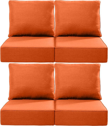 Luxury 22x24/22x25 6-Inch Outdoor Chair Cushions Set of 4 - Heavy Duty Water-Resistant Comfortable Cushion for Patio Furniture Set Dining Gliding Rocking Chairs Loveseat L-Shape Sofa - Orange