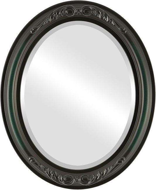 OVALCREST Oval Beveled Wall Mirror for Home Decor - Florence Style - Hunter Green - 34" x 24"