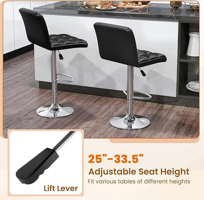 COSTWAY Bar Stools Set of 4, Modern PU Leather Swivel Bar Chairs, Height Adjustable Upholstered Barstools with Premium Gas Rod, Sturdy Footrest, Round Base, for Kitchen, Dining Room, Office, Black