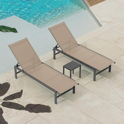Outdoor Lounge Chairs for Pool, Aluminum Chaise Lounge Chairs with 5-Position Recliner, Patio Lounge Chair for Backyard