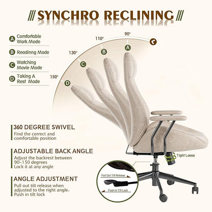 High Back Office Chair,Modern Swivel Office Chair,Brown Suede Fabric Gaming Chair,Height Adjustable Home Office Desk Chair with Lumbar Support