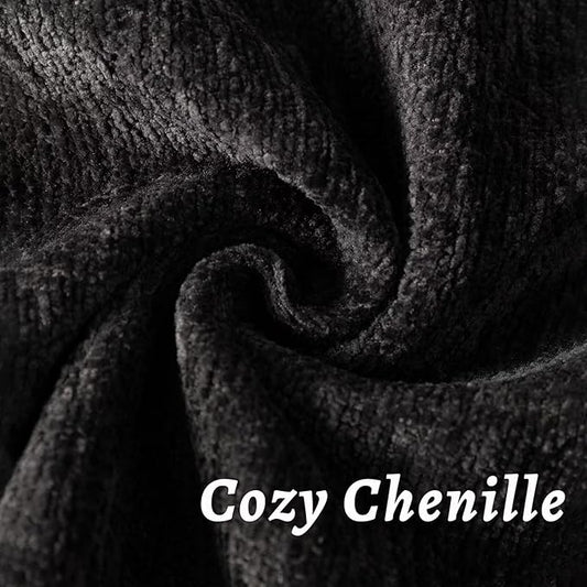 Black Decorative Throw Pillow Covers 26x26 Inch Set of 2 Cozy Soild Chenille Cushion Cases Soft Textured Square Couch Pillows Cover Boho Accent Farmhouse Pillowcases for Sofa Bed