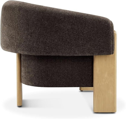 CHERS Mid-Century Modern Accent Chair, Upholstered Vintage Living Room Chairs with Wood Legs, Luxury Velvet Fabric Green Accent Chair Comfy Lounge Armchair for Reading Nook, Bedroom, Office (Espresso)