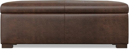 SIMPLIHOME Gabbie 48 inch Wide Contemporary Rectangle Rectangular Storage Ottoman in Distressed Chestnut Brown Vegan Faux Leather, Assembled, For the Living Room, Entryway and Family Room