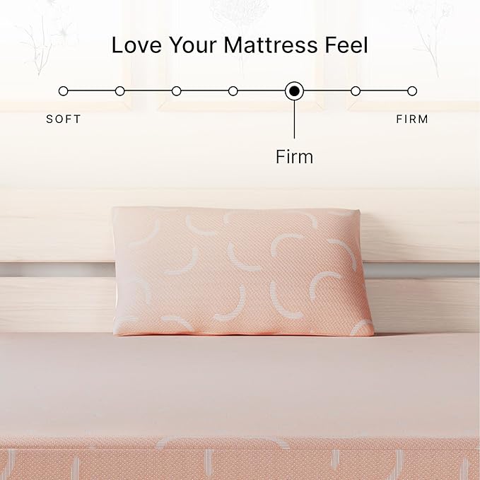 Signature Design by Ashley Full Size iKidz 7 Inch Firm Gel Memory Foam Mattress with Stretch Knit Cover & Pillow Included, Pink Coral, Fiberglass Free, Mattress in A Box