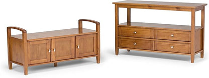 SIMPLIHOME Warm Shaker Entryway Storage Bench - 44 inch Wide Solid Wood Storage Seat in Light Golden Brown, Transitional Bench Seat for Mudroom or Living Room with Lift-Up Lid and Shaker-Style Panels