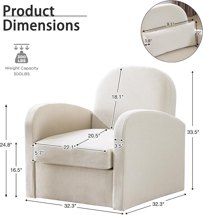 MELLCOM Swivel Accent Chair with Hidden Storage Set of 2, Comfy Chenille Fabric Upholstered Leisure Armchair with Lumbar Pillow and Side Pocket for Living Room Bedroom Reception Room and Office