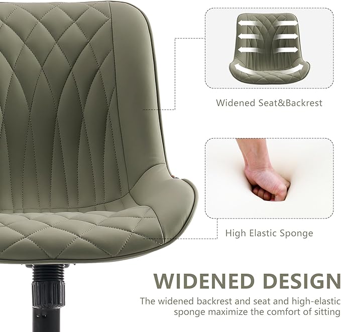 YOUNIKE Olive Green Comfy Home Office Desk Chair Small Vanity Chair with Wheels Swivel Adjustable Modern Task Chair with High Back Armless Cute Faux Leather Upholstered Rolling Sewing Chair Compact