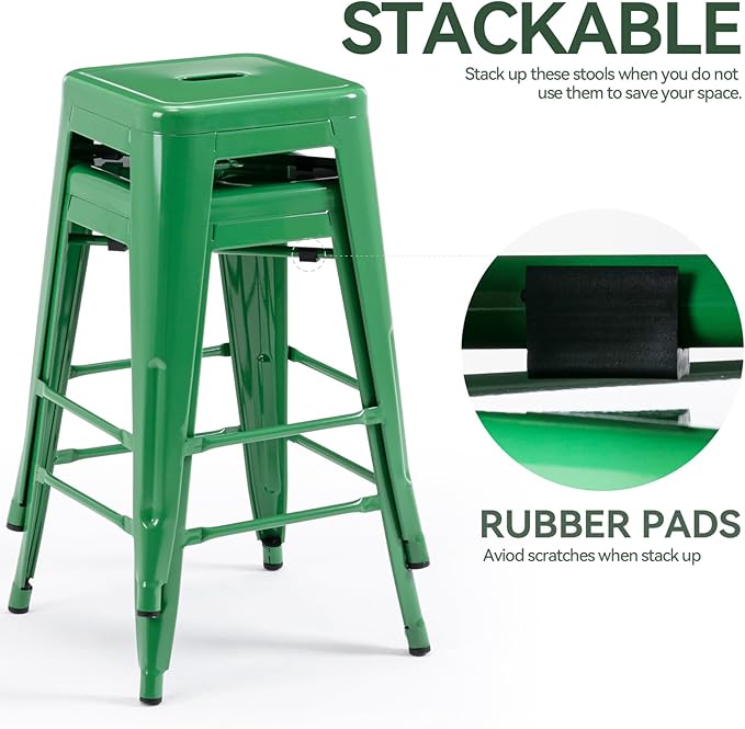 Vogue Furniture Direct 24" High Bar Stools Backless Green Metal Barstools Indoor-Outdoor Counter Height Stools with Square Seat, Set of 2 - VF1571020