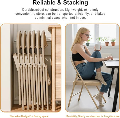 24 Pack Khaki Folding Chairs with Padded Cushion for Outside, Portable Stackable Commercial Metal Foldable Chairs with Steel Frame for Home Events Office Wedding Party, 350lbs Capacity