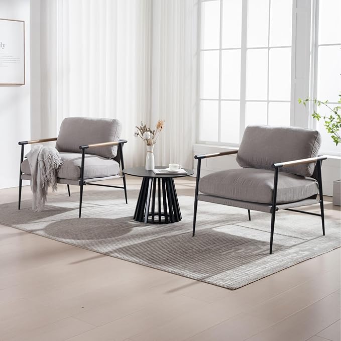 LukeAlon Mid-Century Chenille Accent Chair, Ultra Soft Living Room Chair with Metal Legs Modern Armchair Lounge Chair Upholstered Comfy Leisure Chair for Bedroom Reception Area Reading Room, Grey