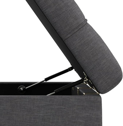 SIMPLIHOME Mariah 34 inch Wide Contemporary Rectangle Coffee Table Storage Ottoman in Slate Grey Polyester Linen, Assembled, For the Living Room, Entryway and Family Room