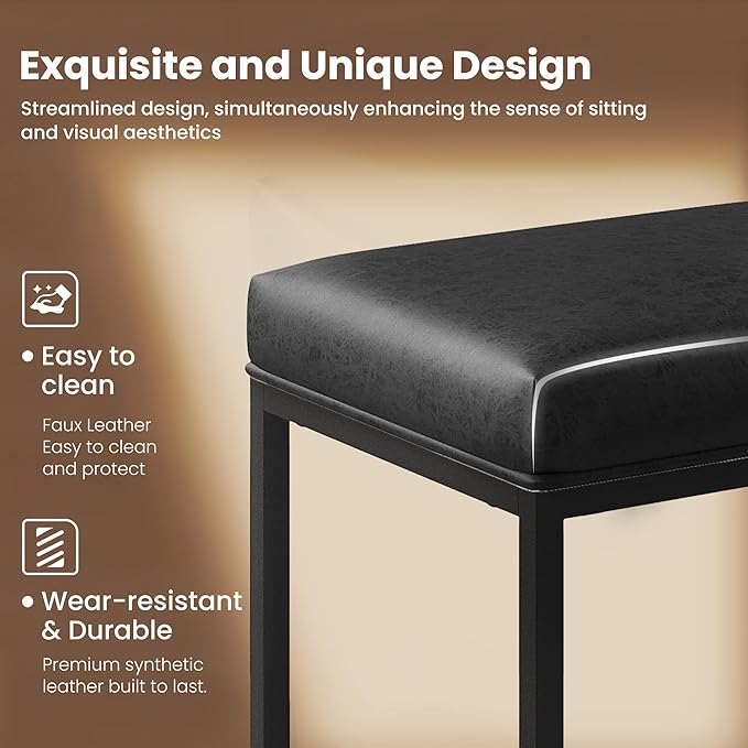 PHI VILLA Black Leather Counter Height Chairs, Barstools Set of 4, 24 inch Backless Bar stools for Kitchen Island