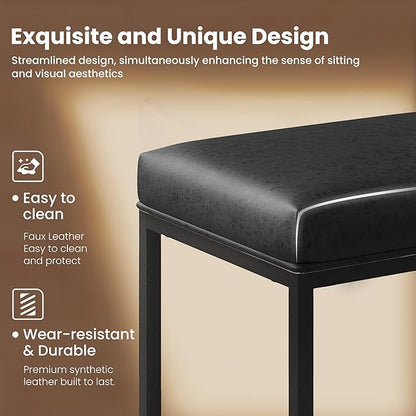 PHI VILLA Black Leather Counter Height Chairs, Barstools Set of 4, 24 inch Backless Bar stools for Kitchen Island