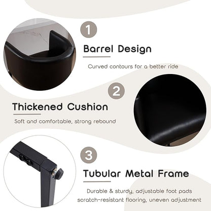 PU Leather Bar Stools, Modern Upholstered Counter Height Bar stools 24" Leather Barstools Barrel Kitchen Counter Island Stools with Black Metal Base, Black