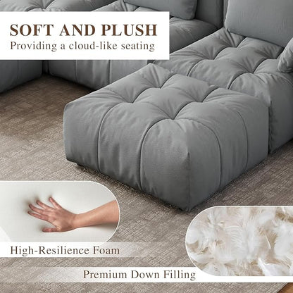 Cloud Sectional Couches, Comfort Linen Loveseat Modular Sofas with Wide Deep Seat, Down Filled Modern Upholstered Sofa Couch for Living Room, Apartment,Grey