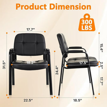 CLLATINA Waiting Room Chairs with Padded Arms Leather Guest Chair no Wheels for Office Reception and Conference Desk Black 2PK