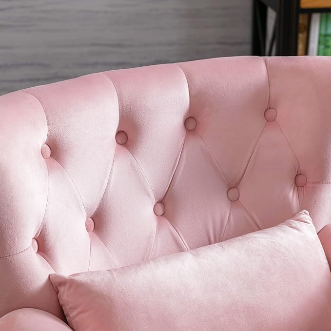 Accent Reading Arm Chairs for Living Room Bedroom, Midcentury Modern Comfy Corner Sofa Chair, Wingback Waiting Room Club Chair with Button Tufted Back &Lumbar Pillow, Velvet Pink