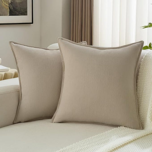 FUTEI Oatmeal Chenille Throw Pillow Covers 16x16 Inch Set of 2,Edges Double-Stitched Cushion Cases,Modern Home Decor for Couch Living Room