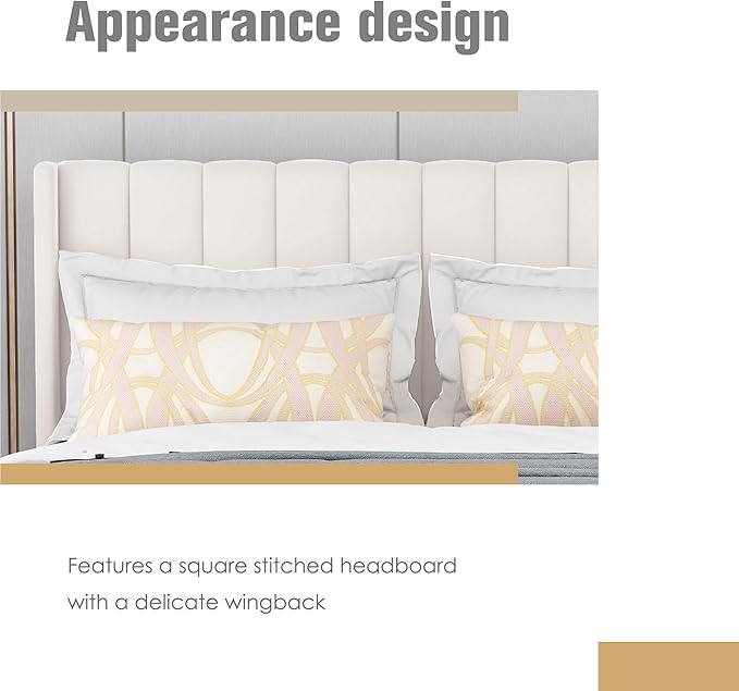 AGARTT Upholstered Platform Bed Frame Queen Size with Headboard and Footboard/Wooden Slats Support/No Box Spring Needed/Easy Assembly,Beige Velvet