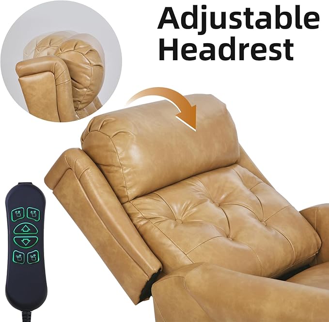 Large Power Lift Recliner Chair for Elderly, Oversized Lay Flat Lift Chair with Adjustable Headrest, Leather Recliner Chairs with Massage and Heat, Infinite Position,Extended Footrest,Beige