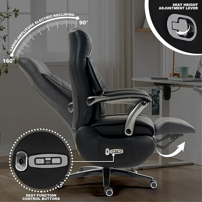 Kinnls Magnus Massage Office Chair with Ventilation and Heating,Leather Power Recliner Chair with Footrest,Big and Tall Ergonomic Comfy Home Office Desk Chairs High Back 500lbs (Black)