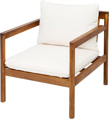 Christopher Knight Home Veera Set of 2 Acacia Wood Lounge Chair Outdoor with Rope Accent, Accent Chair with Water-Repellent Cushions, Comfy Chairs for Garden/Backyard, Patio Furniture, Teak + Cream