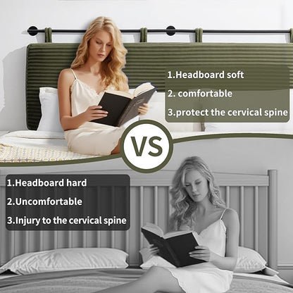 UEV King Headboard Only, Wall Mounted Hanging Upholstered Bed Head Board, Modern Vertical Channel Design of Fine Flannel, Elegant Green Fluted Headboard for Bedroom (Green, King Size)