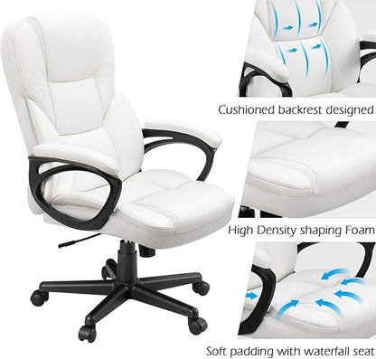 Furmax Home Desk Chair Office Executive Chair High Back Adjustable Managerial,Swivel Computer PU Leather Chair with Lumbar Support (White)