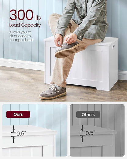 VASAGLE Storage Chest, 29.9 Inches Width Storage Bench, Entryway Bench with 2 Safety Hinges, Shoe Bench, Farmhouse Style, for Entryway, Bedroom, Living Room, Cloud White ULHS11WT