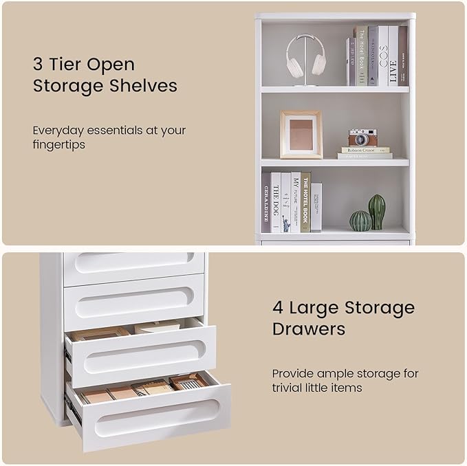 Bookcase with 4 Drawers, 72.1" Tall Bookshelf with 3 Storage Shelves, Large Bookshelves Cabinet for Living Room, Bedroom, Home Office (White)