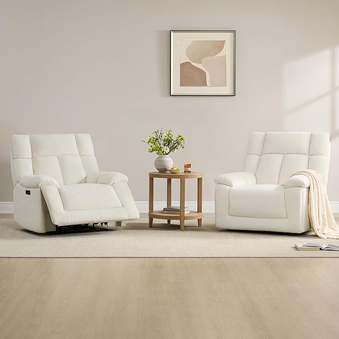 CHITA Oversized Power Recliner Chair with Bluetooth Speakers for Adults, Lay Flat Recliner with Power Lumbar Support, Manual Winged Headrest and USB & Type-C Charging Ports, Cream