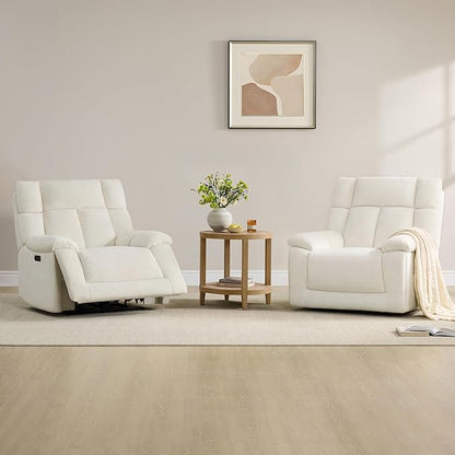 CHITA Oversized Power Recliner Chair with Bluetooth Speakers for Adults, Lay Flat Recliner with Power Lumbar Support, Manual Winged Headrest and USB & Type-C Charging Ports, Cream