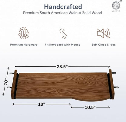 Solid Walnut Wood Computer Desk with Keyboard Tray – Live Edge Wooden Home Office Desks with Sturdy Metal Legs – Real Wood Table for Work, Study, or Gaming - 60” x 27”