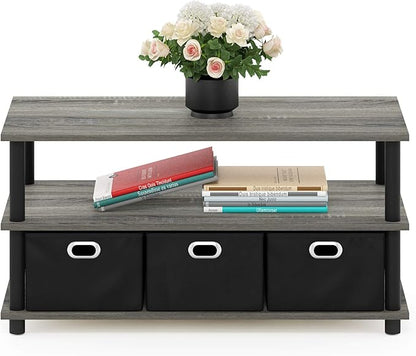 FURINNO Turn-N-Tube Coffee Table, 31.22D x 15.5W x 15.8H in, French Oak Grey/Black/Black
