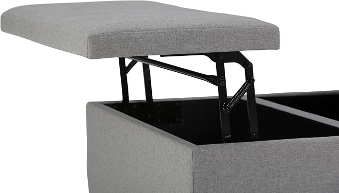 SIMPLIHOME Ellis 36 inch Wide Contemporary Square Coffee Table Storage Ottoman in Dove Grey Linen Look Fabric, Assembled, For the Living Room and Bedroom