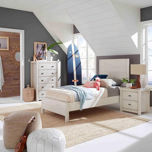 Grain Wood Furniture Montauk Solid Wood Bed, Twin Size, Rustic Off-White